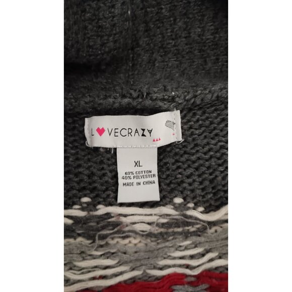 Love Crazy XL Knit Grey Deer Holiday Casual Cottage Classic Open Cardigan Sweate - Picture 4 of 4